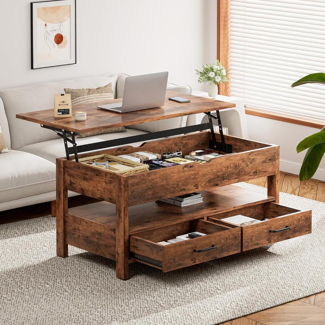 ローテーブル 昇降式 木製 テーブル 引き出し付き 収納付き センターテーブル