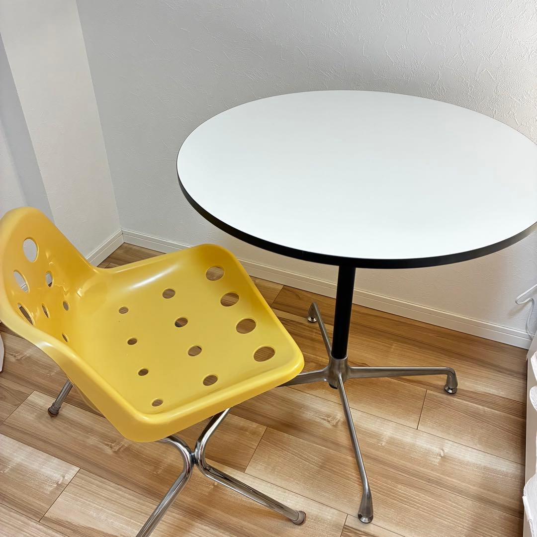美品 韓国 ラウンド 円形 テーブル チーズ イエロー 椅子 セット