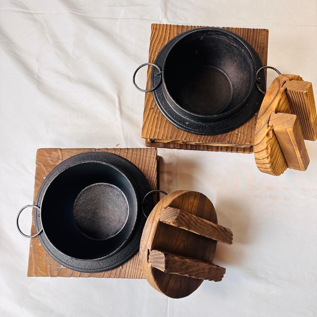 美品 南部鉄器 鉄鍋 2点セット 木蓋・しゃもじ付 及源 盛栄堂 OIGEN 春
