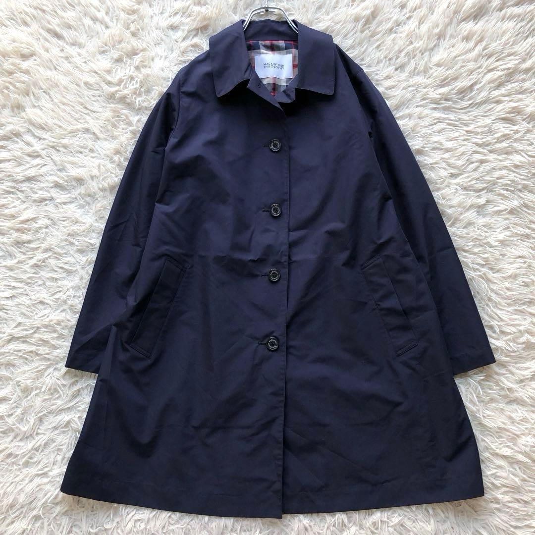 【現行 極美品】マッキントッシュ ステンカラーコート　紺　L 撥水加工 チェック