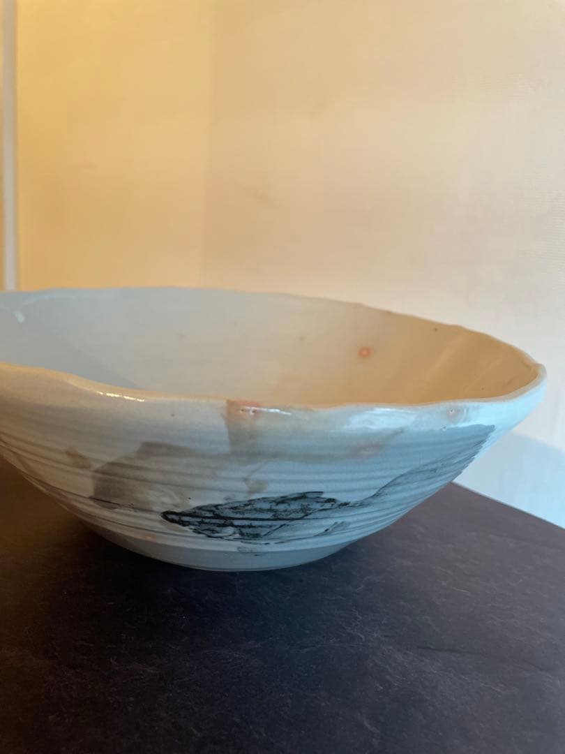 【骨董】五代　清水六兵衛造　清水焼　繒御本鉢　大鉢　魚模様