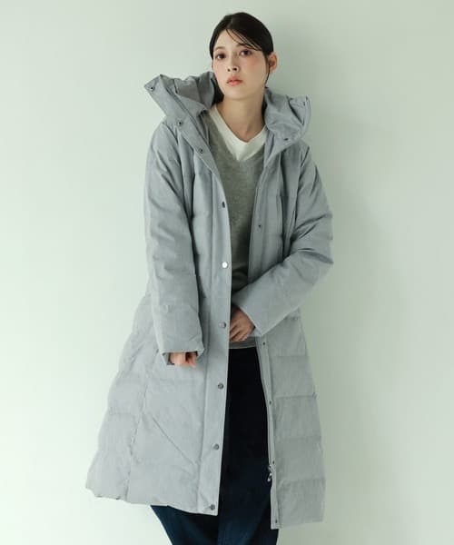 新品　三京商会　ロングダウンコート　フード付き　ライトグレー