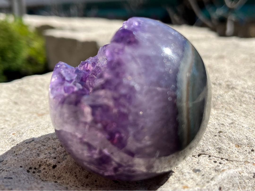 【来福】ウルグアイ産⭐️アメジスト笑口⭐️龍穴⭐️N7⭐️台座付き