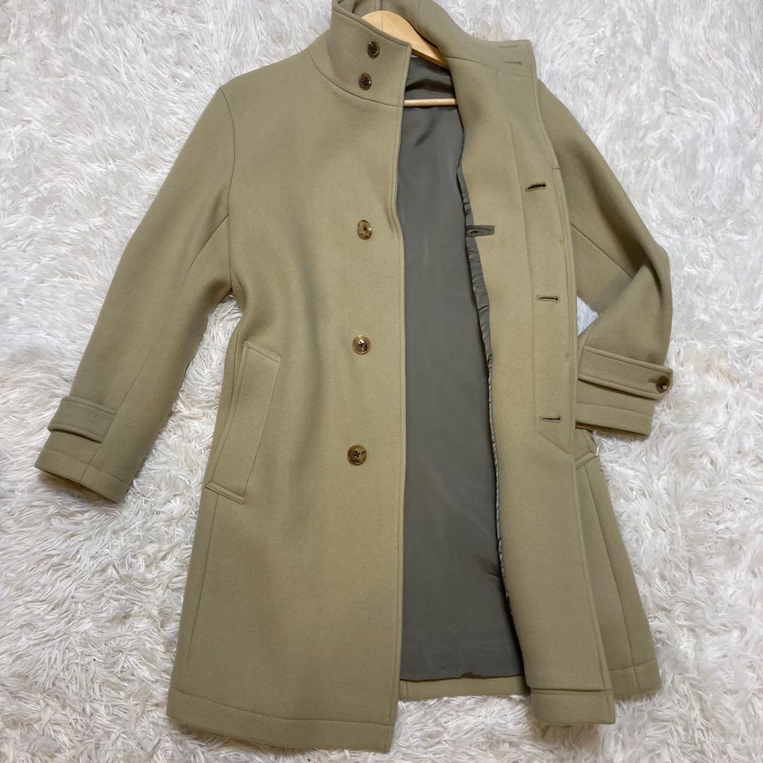 【定番】ジュンハシモト スタンドカラーコート　ベージュ　4 L ウール100%