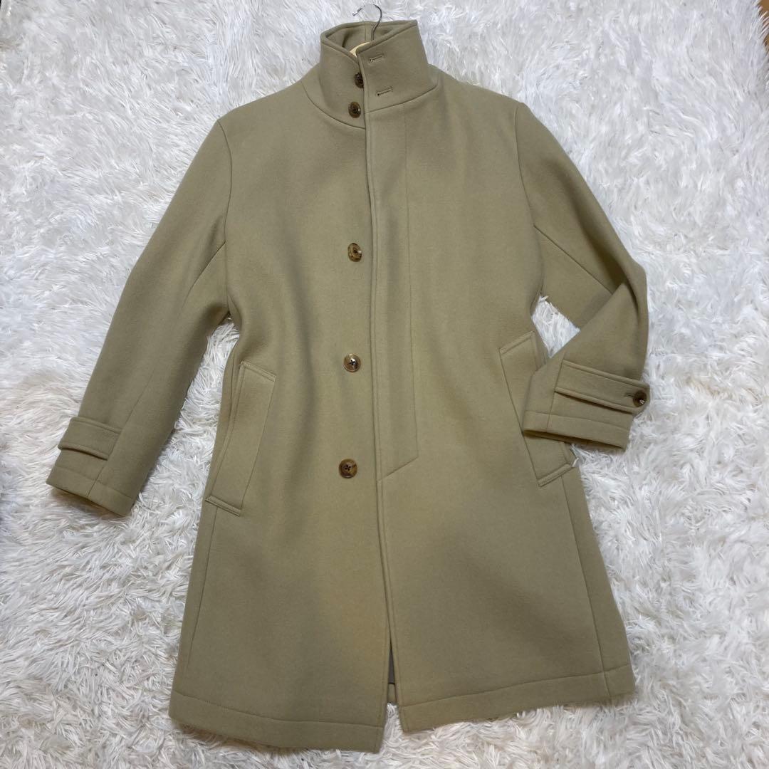 【定番】ジュンハシモト スタンドカラーコート　ベージュ　4 L ウール100%