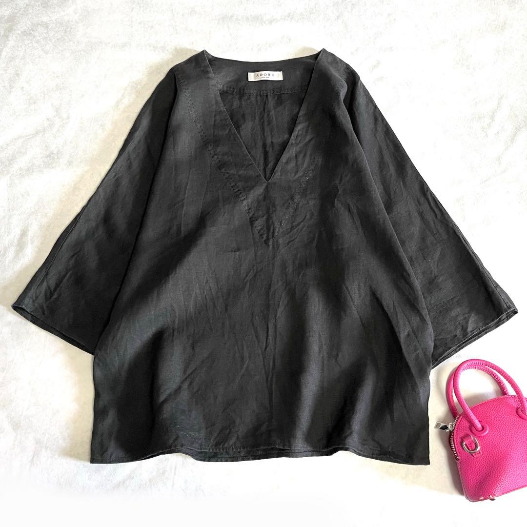 美品⭐️ADORE アドーア　深Vネックカフタンプルオーバー　黒