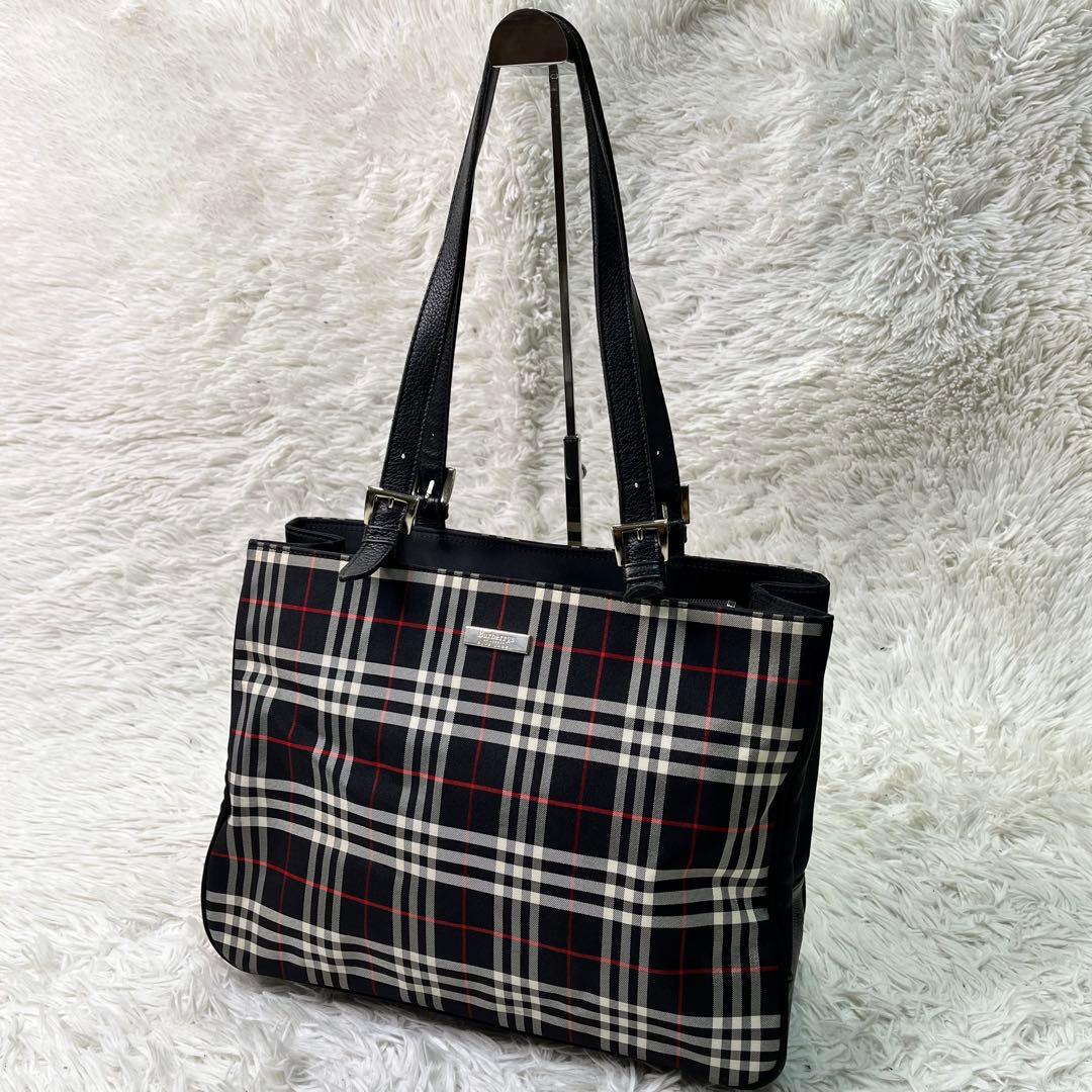 希少✨バーバリー トートバッグ　ナイロン レザー ホースロゴ　A4