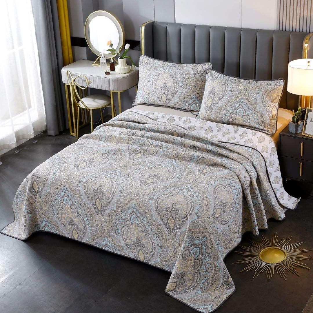 キルトベッドカバー3点セット綿マルチカバー キルティング 843