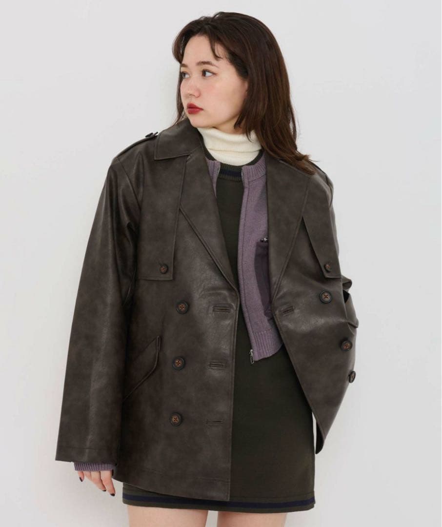 フェイクレザー ダブルブレストジャケット TINA：JOJUN