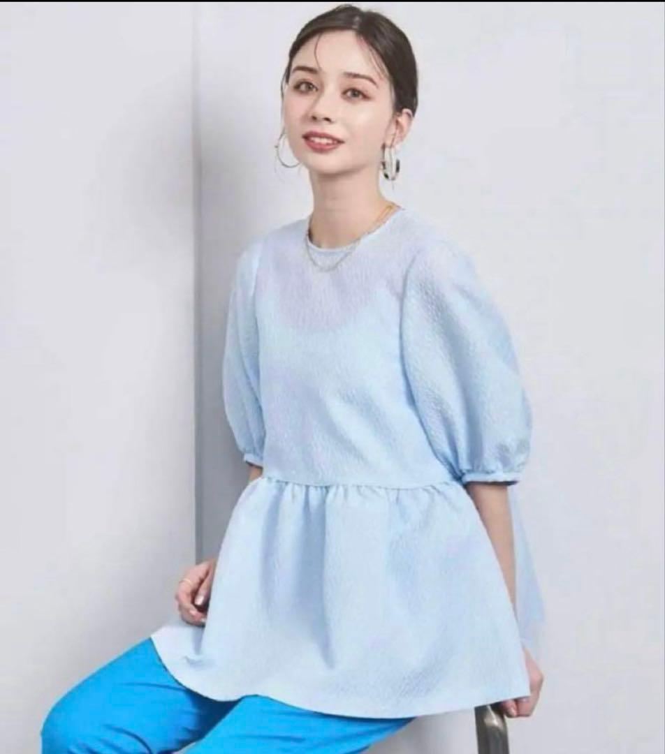 【united arrows】エアリー5SLぺプラムブラウス 38