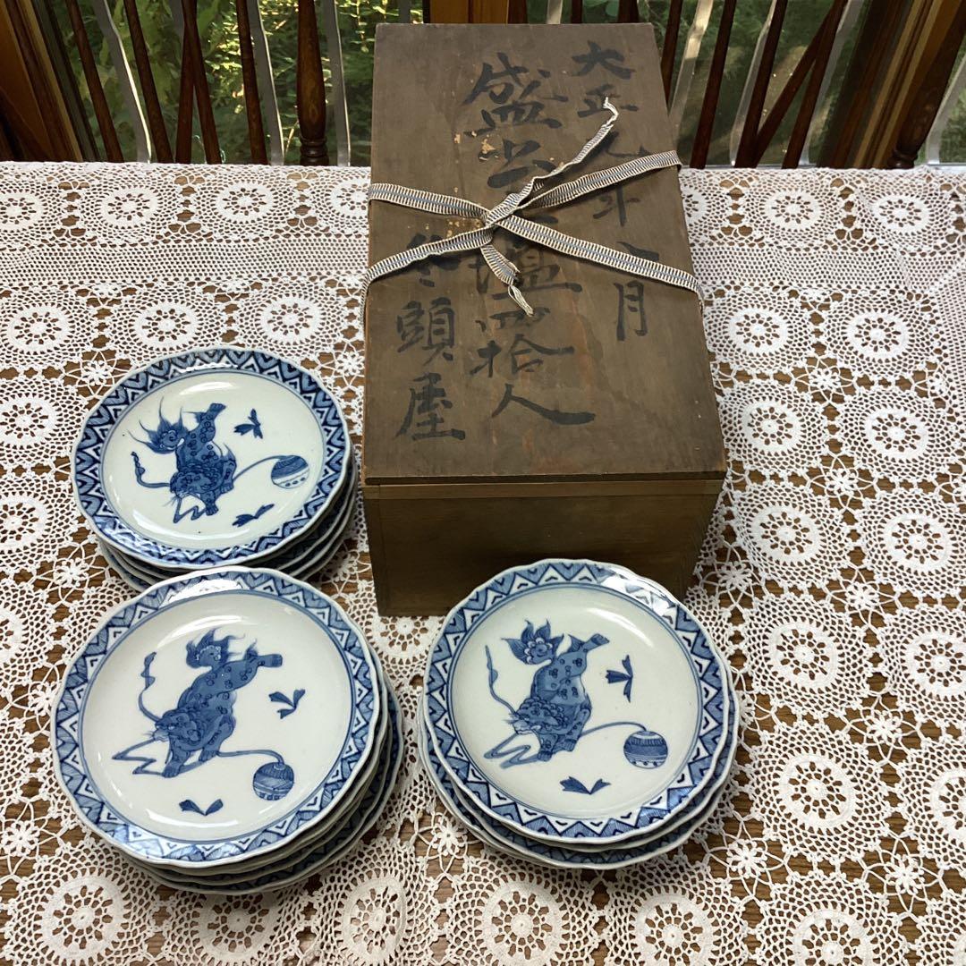 k4 貞陸製皿　16枚　木箱入り　年代物