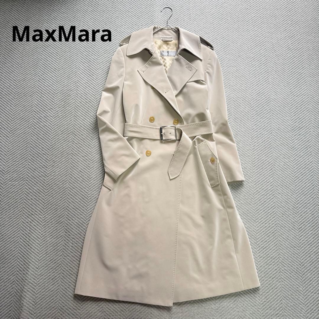 極美品 MaxMara トレンチコート ベルト ベージュ系 表地ストレッチ XL