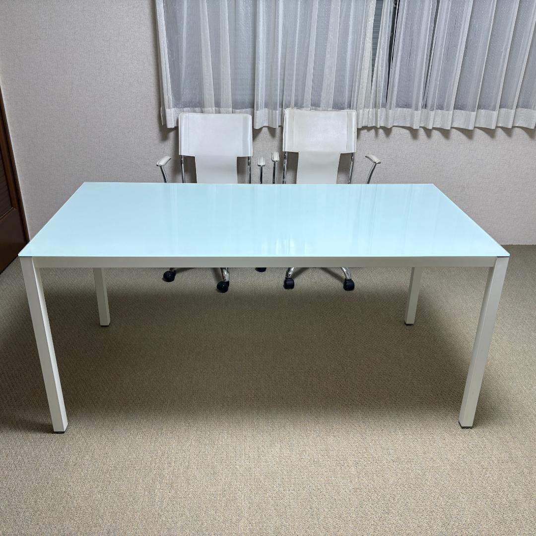 ガラス天板テーブル 150cm幅 奥行75cm ダイニングテーブル　白