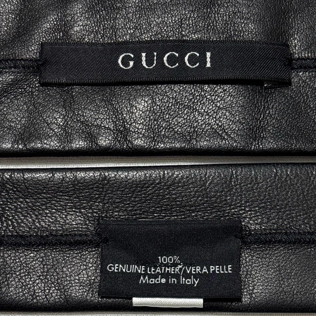 GUCCI グッチ　ネクタイ　レザー　ブラック　羊革　ナロータイ　美品　超希少