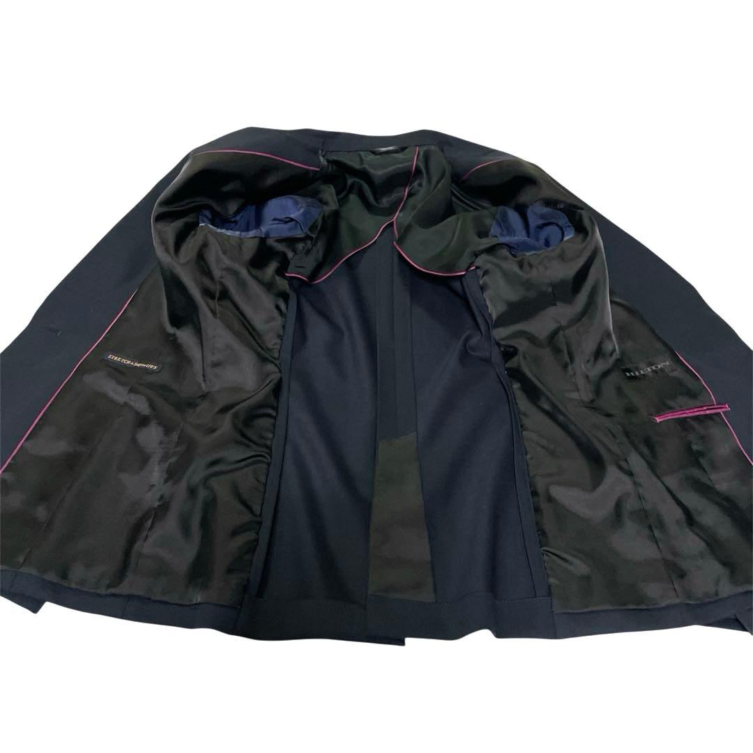 HILTON ネイビーパンツスーツ 洋服の青山　ストレッチsuper110's