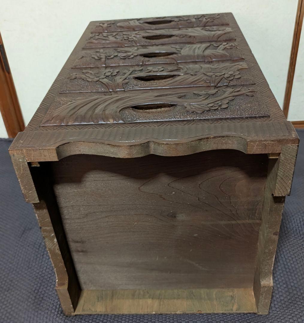 日光彫り木製 5段引き出し 小物収納