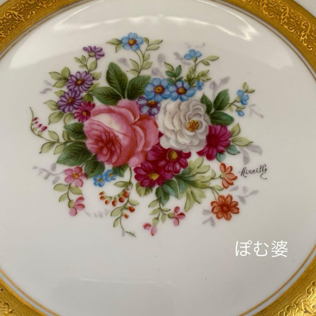 【アレンフェルト／リモージュ】金彩 金盛 手描き／花と金彩のプレート ④