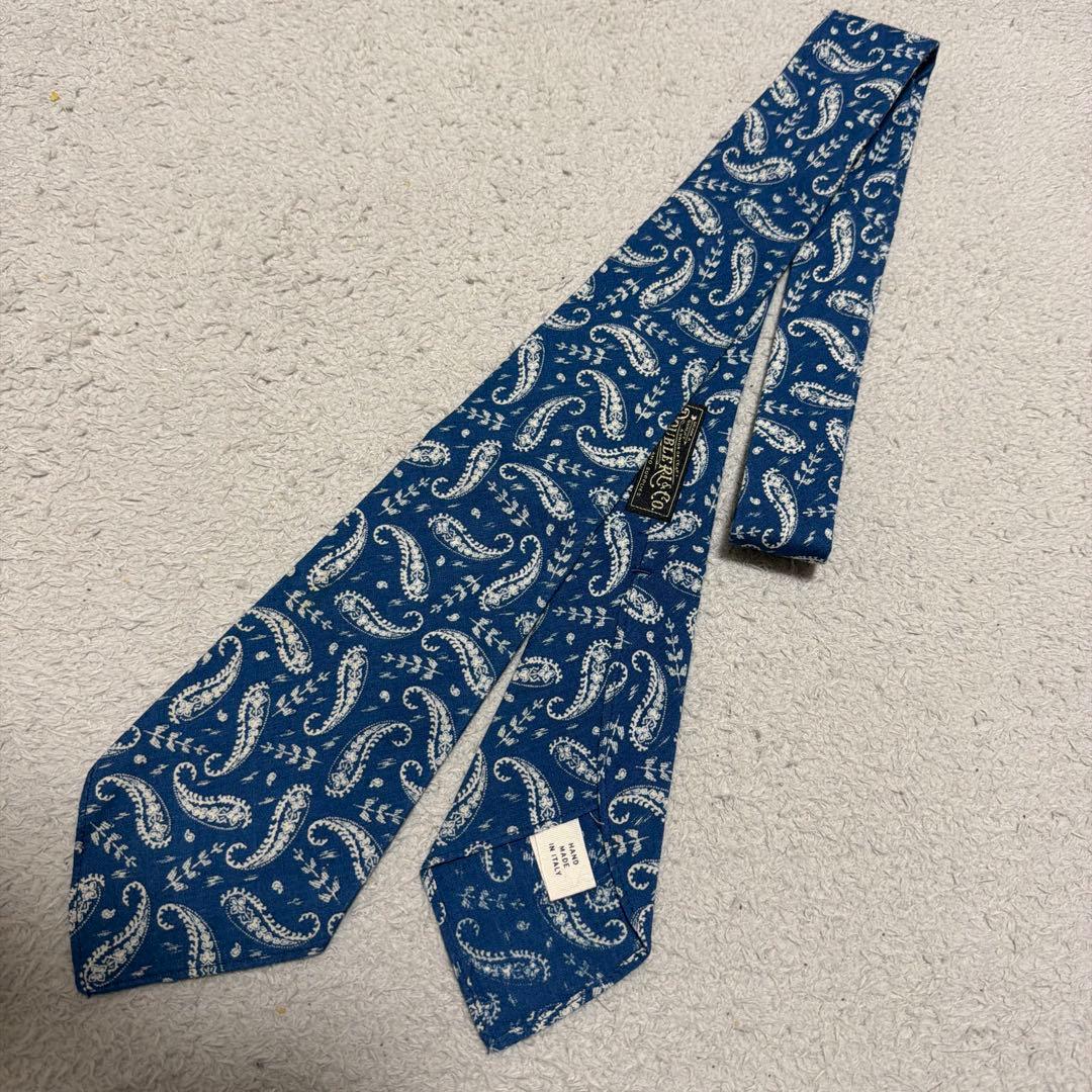 ダブルアールエル　イタリア製　インディゴ　ペイズリーネクタイ