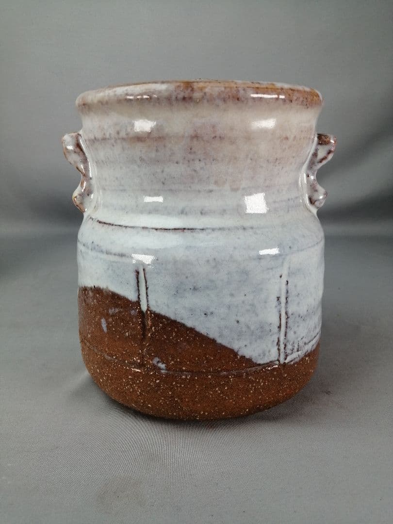 【茶事具】橘正峰造　萩焼耳付き水指　水指413