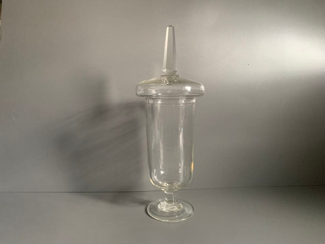 剣先 蓋付 ガラス瓶 ウランガラス 戦前 駄菓子瓶 気泡硝子 脚付 キャニスター