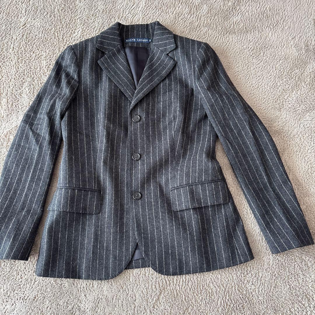ラルフローレン ウール×カシミヤ混 セットアップスーツ　黒×白 ストライプ