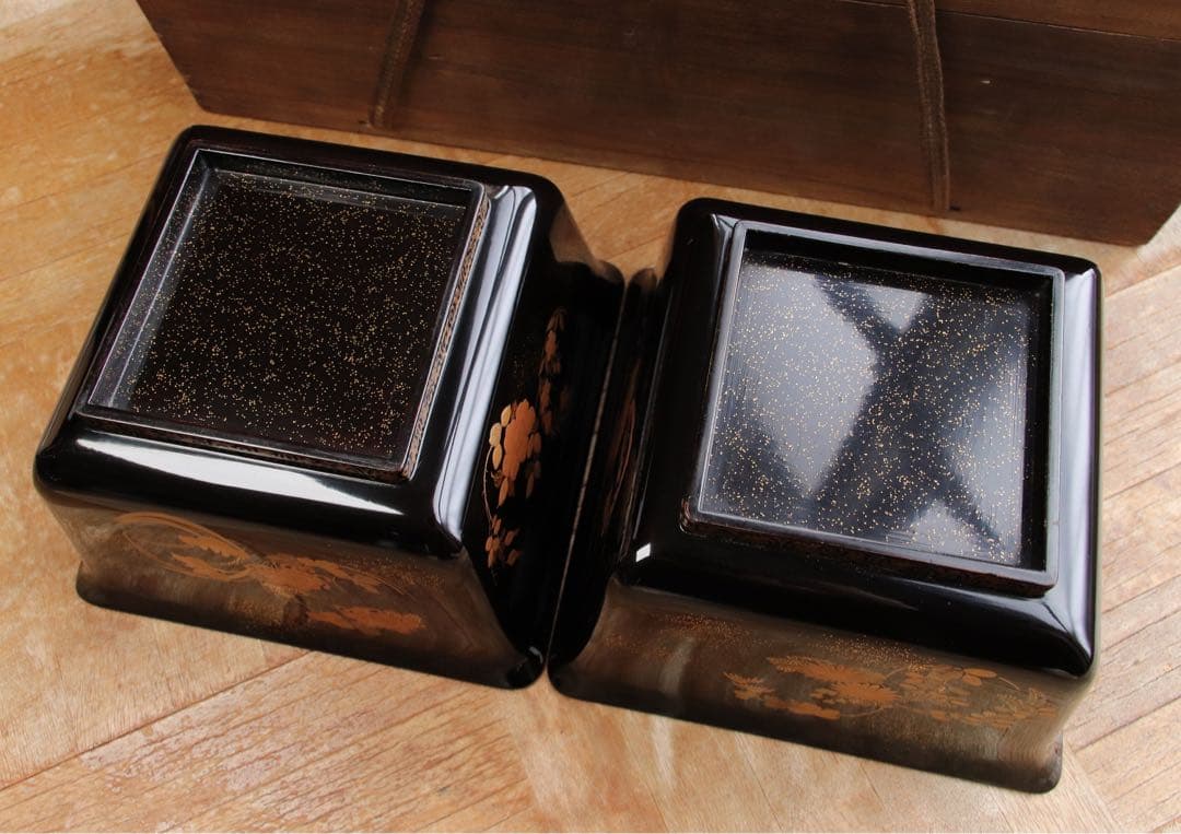 珍品　桃太郎蒔絵　盃洗　杯洗　一対　木箱　金蒔絵　木製漆器　時代物