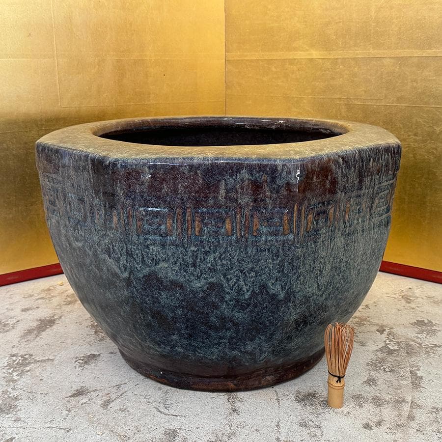 青海鼠釉 火鉢 瓶掛 手炙り施釉陶 なまこ 幅48cm 睡蓮鉢 金魚鉢 メダカ入