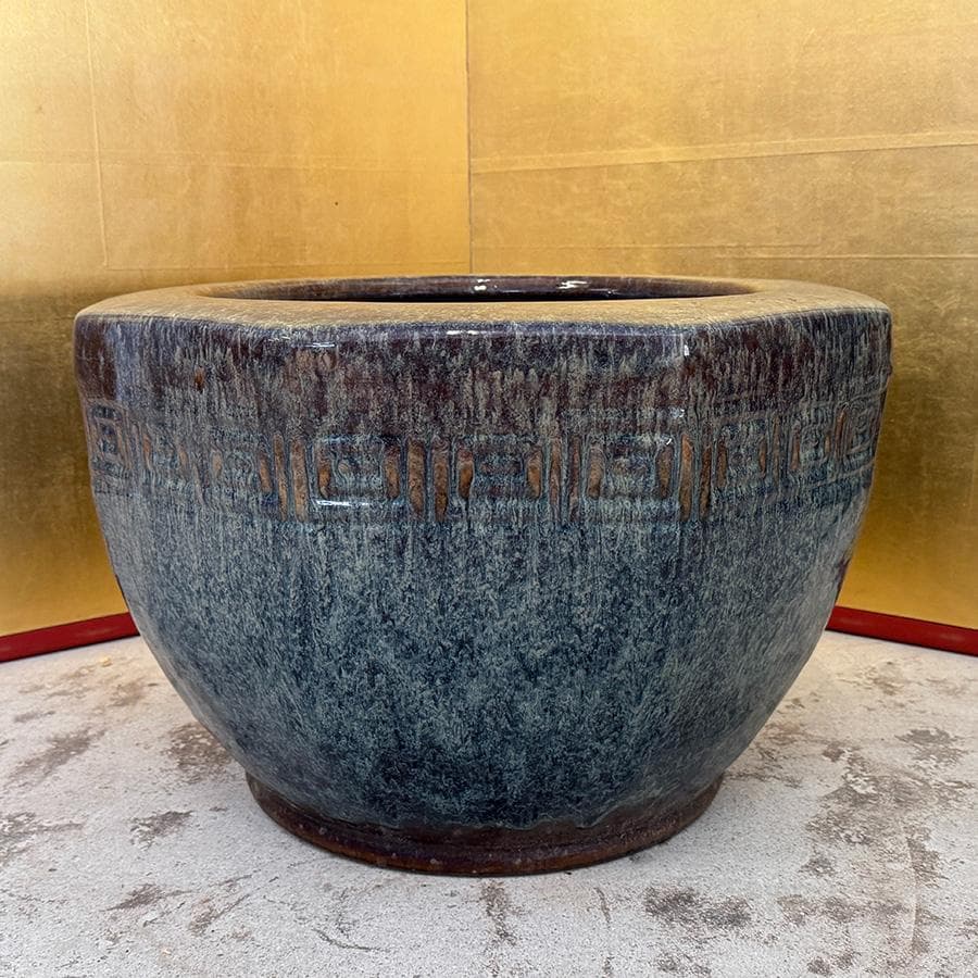 青海鼠釉 火鉢 瓶掛 手炙り施釉陶 なまこ 幅48cm 睡蓮鉢 金魚鉢 メダカ入