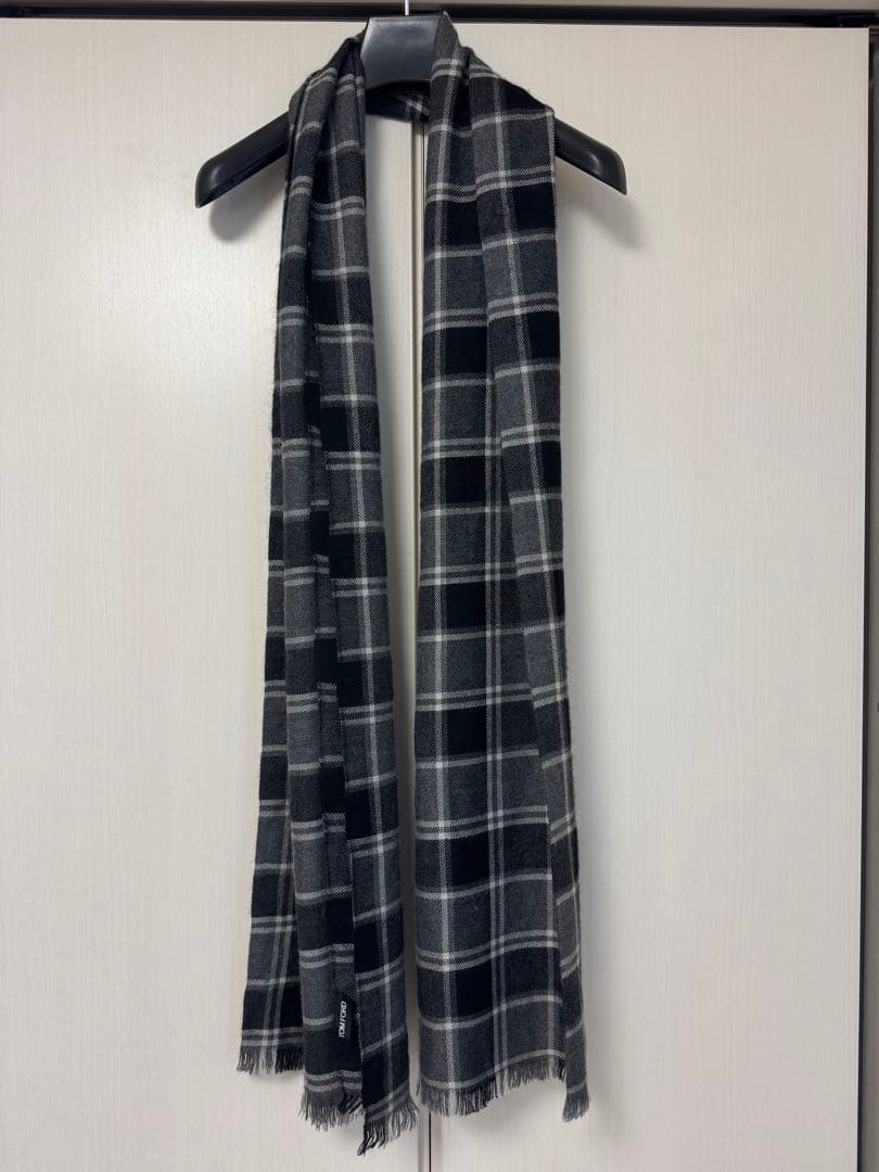TOM FORD カシミア マフラー シルク チェック柄 黒