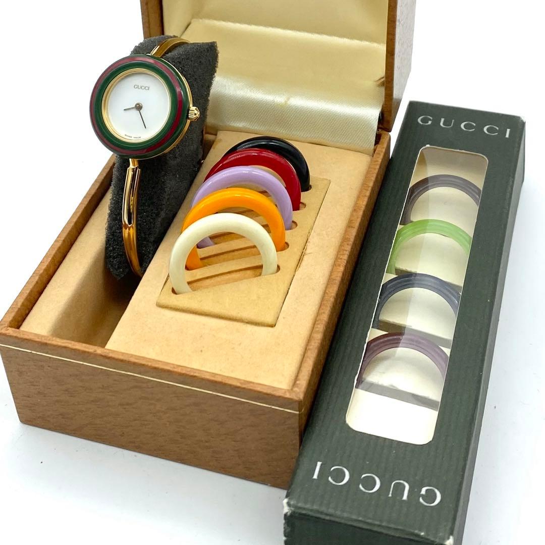 ヒース　良品☆稼働　グッチ　チェンジベゼル　新品電池　レディース腕時計