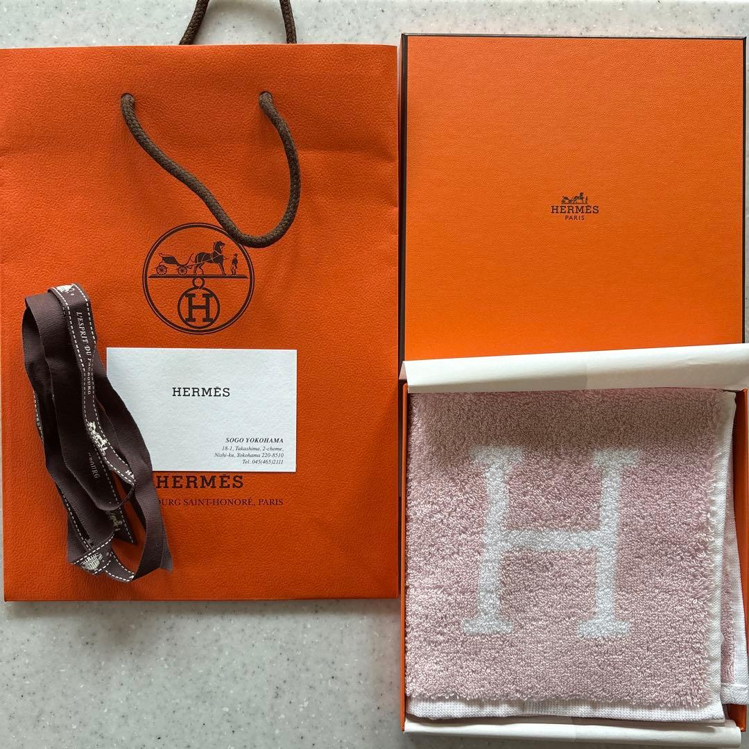 HERMES Hロゴ ハンドタオル ピンク エルメス