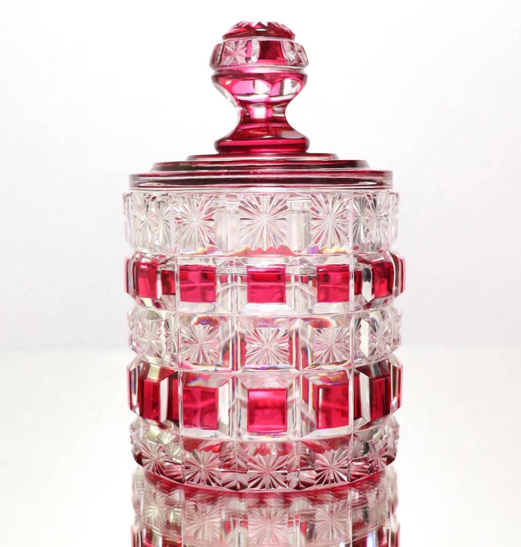 オールド・バカラ 別格 上級作品 赤色被せ エトワール文様 蓋物 星 ディアマン