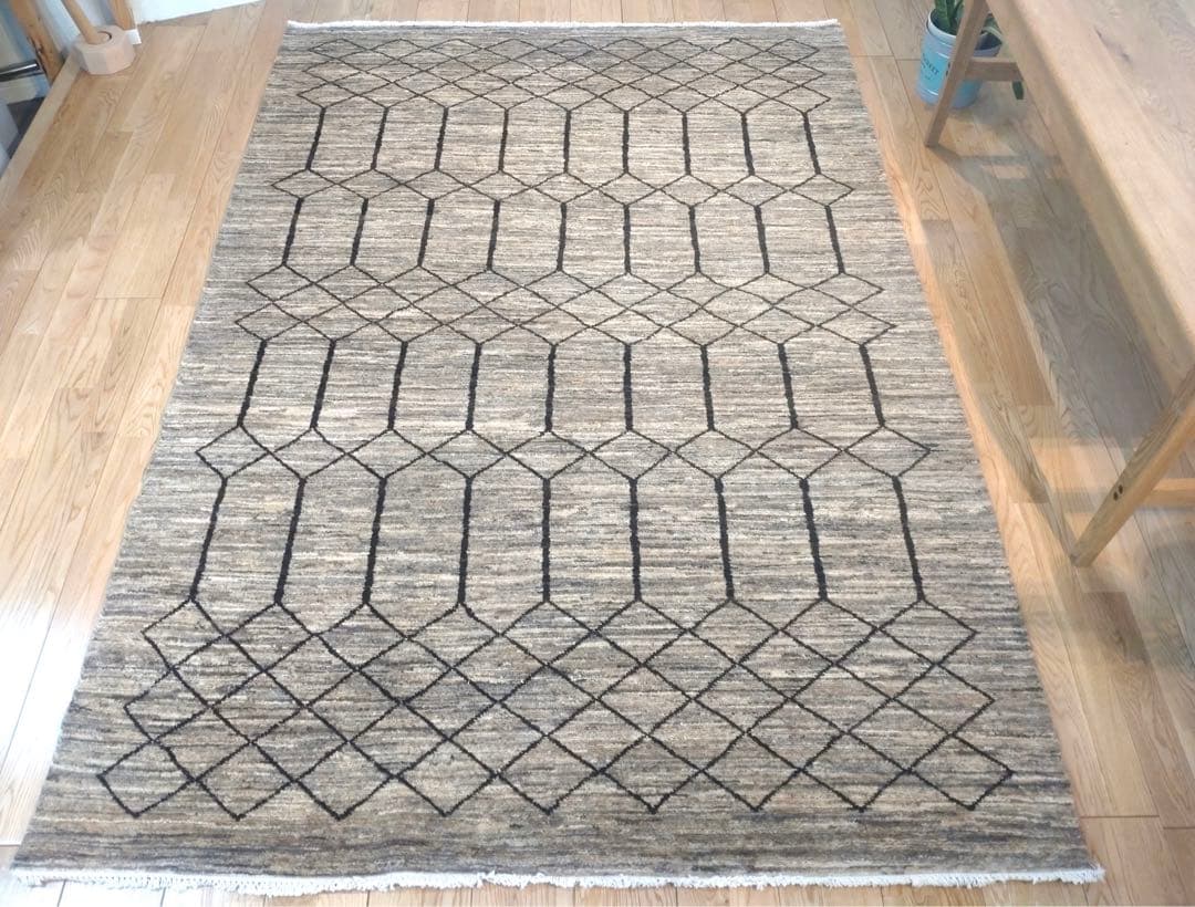 天然無染ラグ　リビング　格子柄　201×139 ライトブラウン　ソフトタッチ