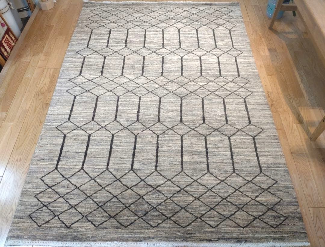 天然無染ラグ　リビング　格子柄　201×139 ライトブラウン　ソフトタッチ