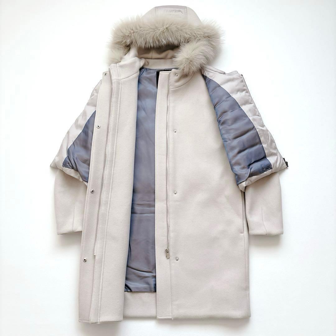 DOUBLE STANDARD ダウン付きメルトンウールコート ファー 36