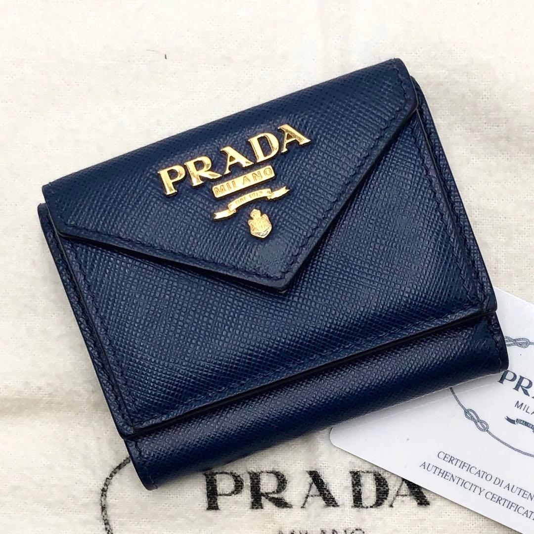 PRADA プラダ コンパクトウォレット 3つ折り財布 サフィアーノ ブルー系