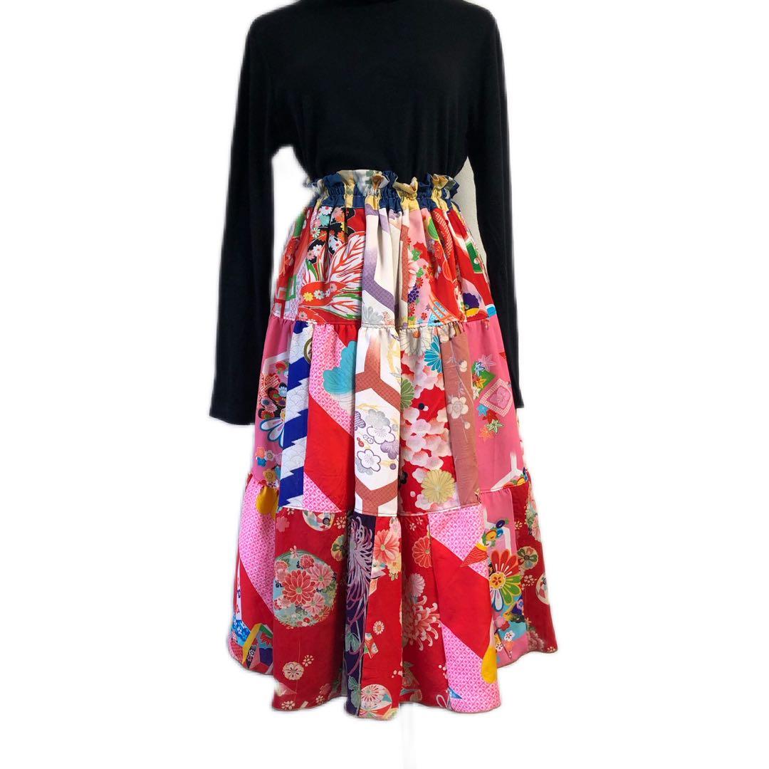 ティアードスカート　古布　リメイク　子供着物　女児着物　七五三着物　一点物