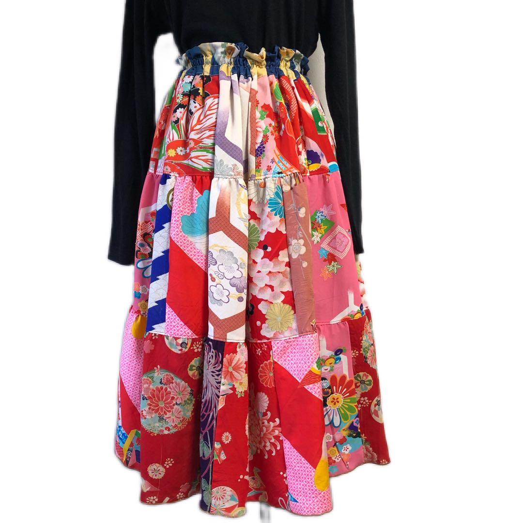 ティアードスカート　古布　リメイク　子供着物　女児着物　七五三着物　一点物