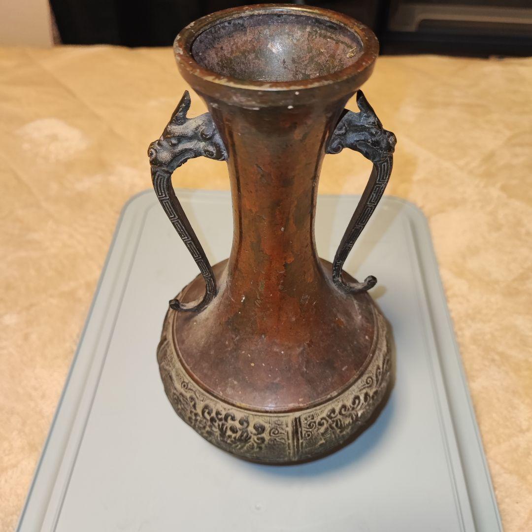 青銅 双耳獣面文 Bronze Vase with Beast Handles