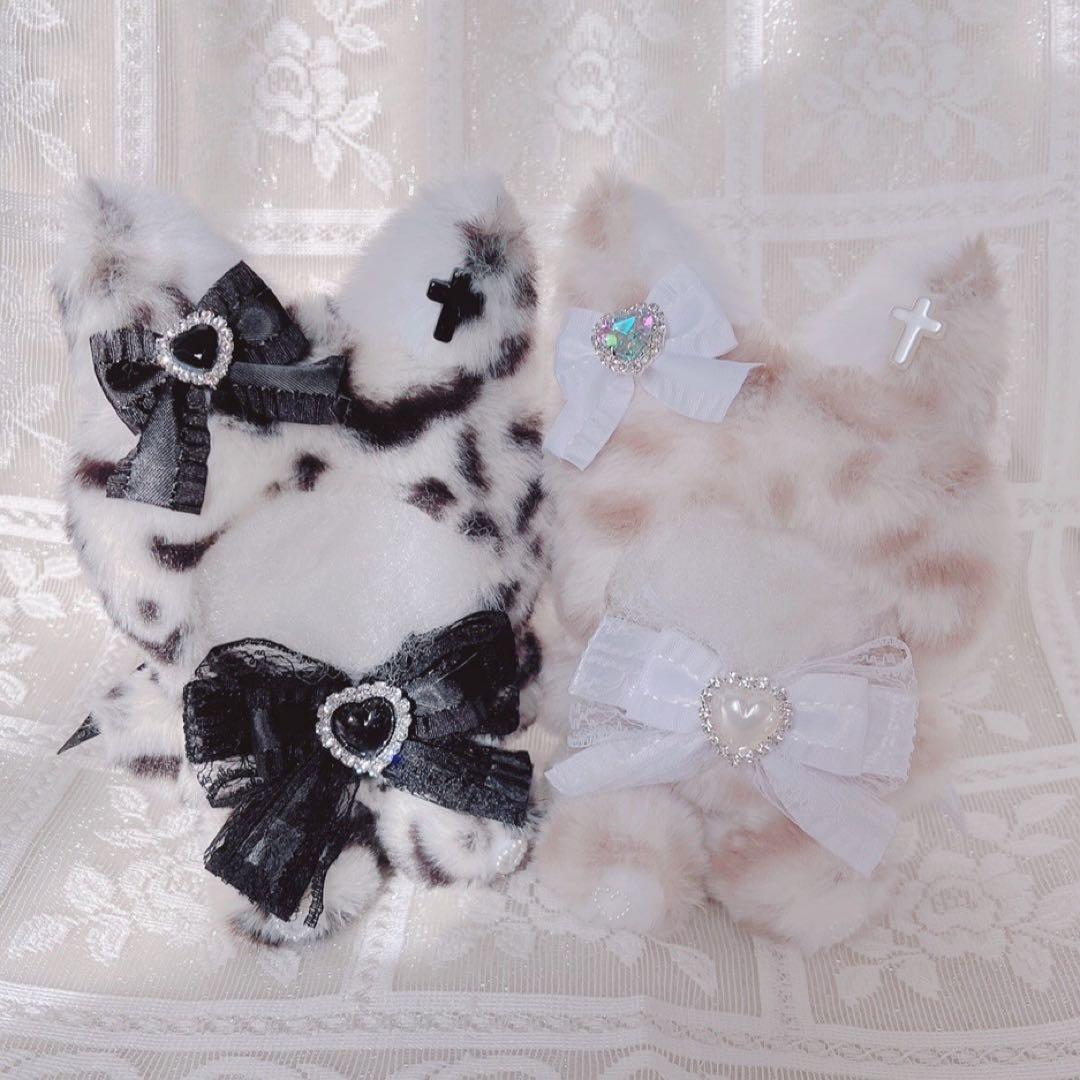 b154 ぬい服 12cm ちびぐるみ 着ぐるみ おすわり 黒白豹柄 狼セット