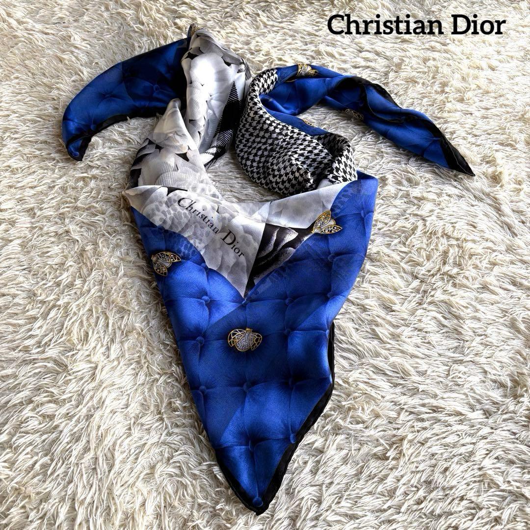 【✨希少】クリスチャンディオール シルクスカーフ 大判 バラてんとう虫 金金具