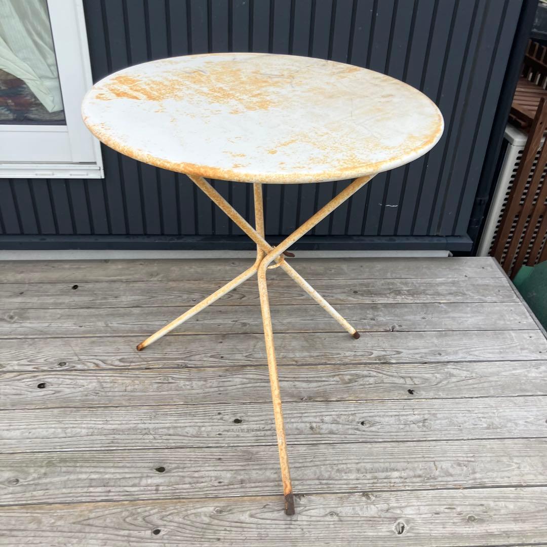 フランスアンティーク 丸型アイアンテーブル ラウンドテーブル 折りたたみテーブル