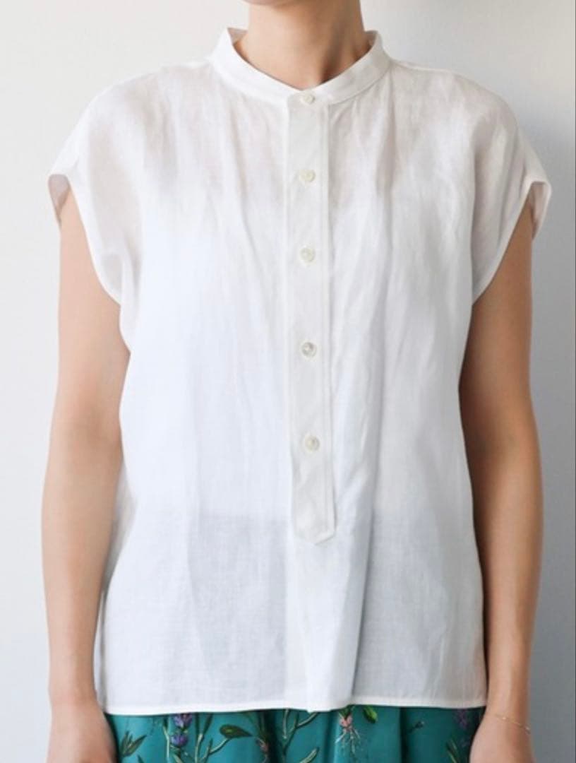 美品　TICCA 2WAYリネンフレンチシャツ TBDS-403 白 麻