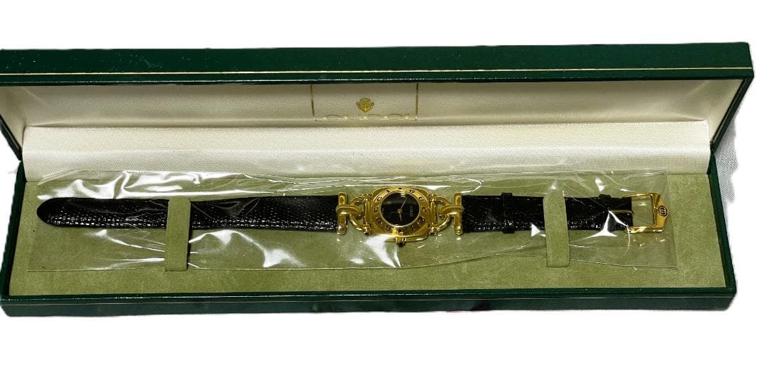 GUCCI 6300L ホースビット GP/レザー クォーツ 腕時計 稼働・箱付