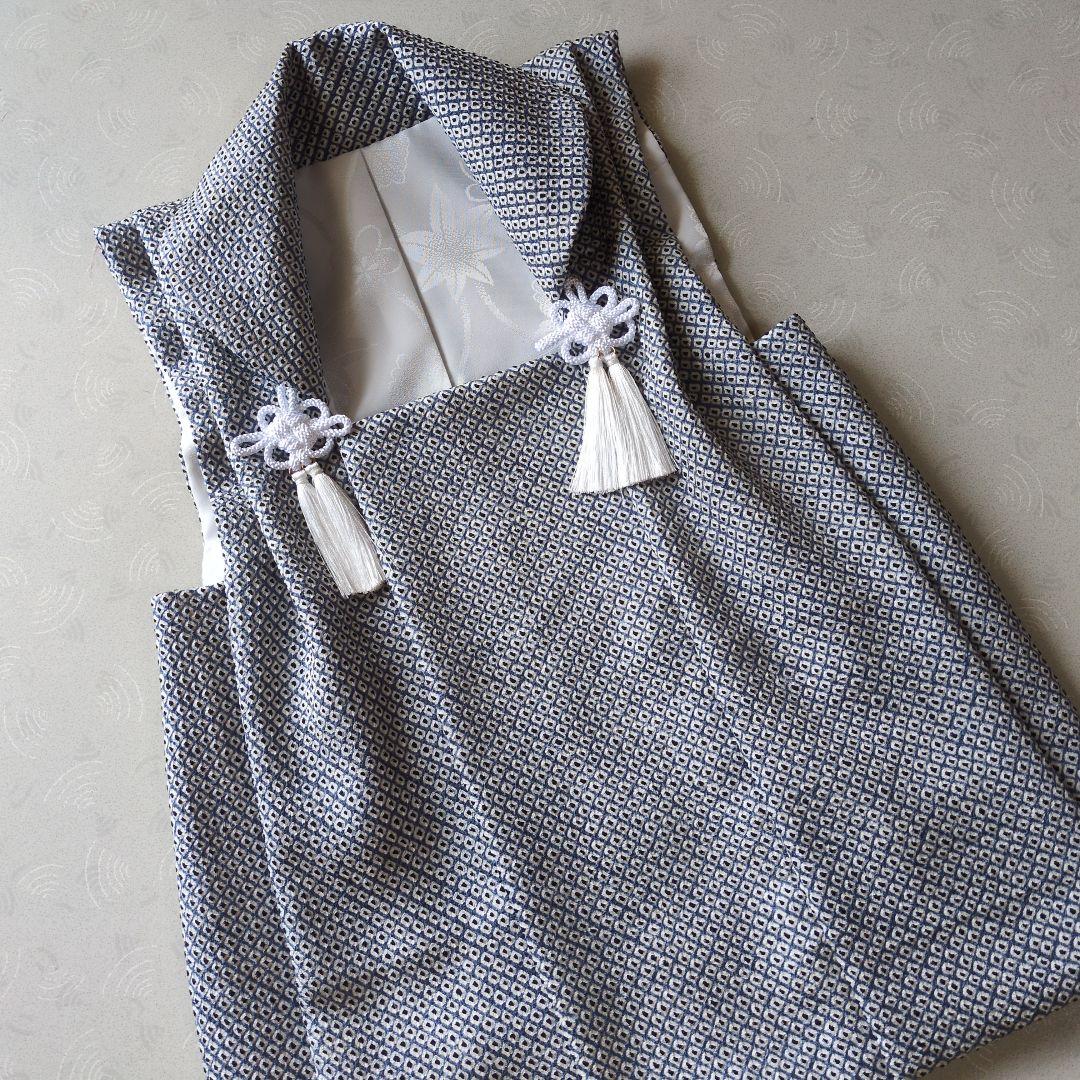 七五三３歳正絹総絞り手縫いの被布（中綿無し）ブルーグレー色