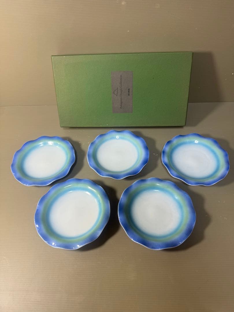 2537 深川製磁　アクアブルー　取り皿揃5枚組　未使用品