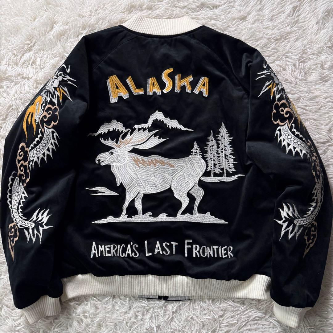 内*田様 美品✨HOUSTON スカジャン　別珍　アラスカ　ベロア　豪華刺繍　黒