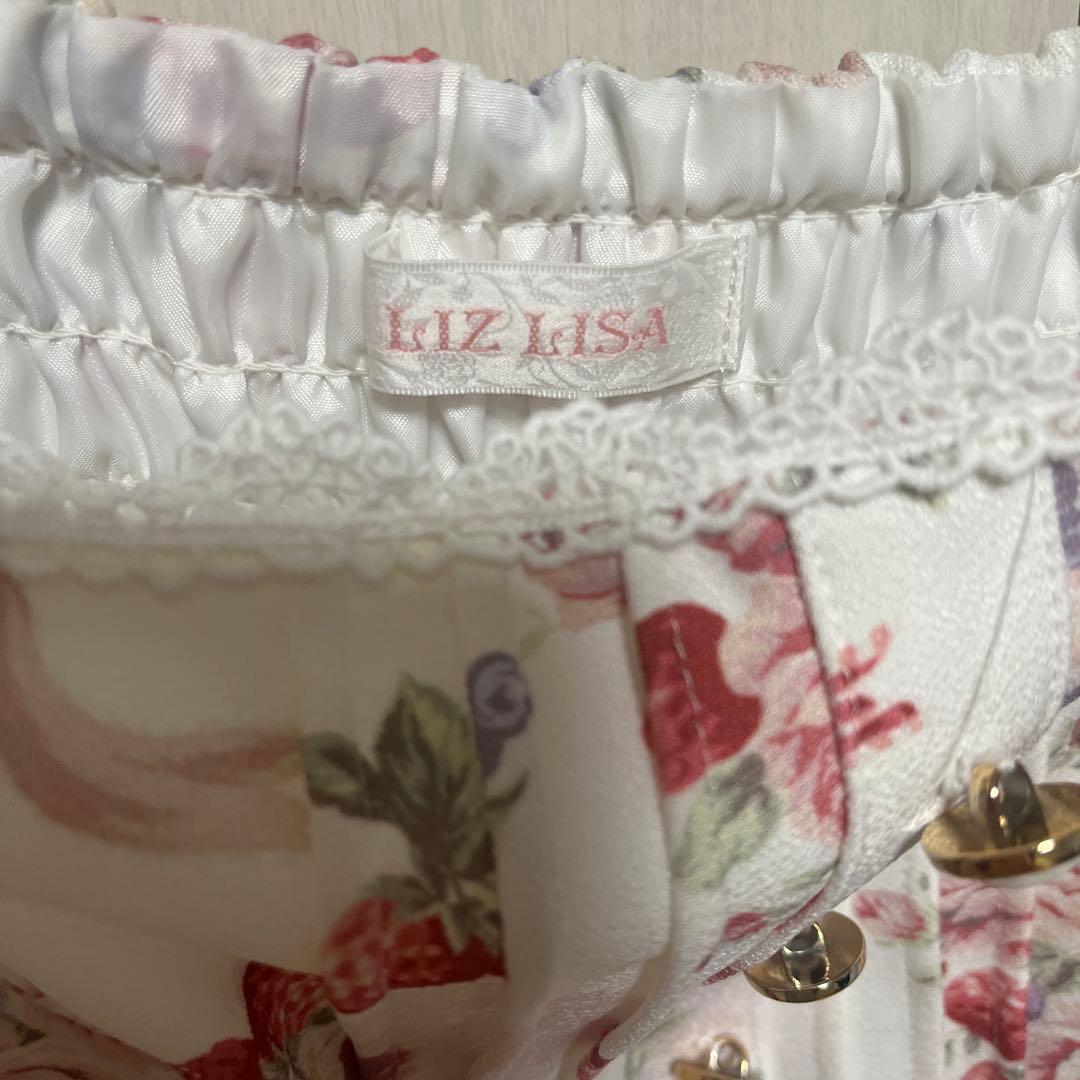 即購入可 美品 リズリサ いちごローズブーケレースアップリボンフリルワンピ