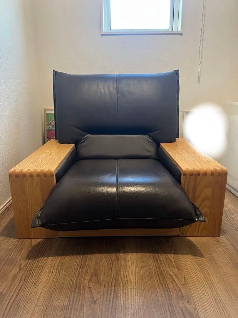値下げ！！！直接引取可能！本革ウッドレストソファ