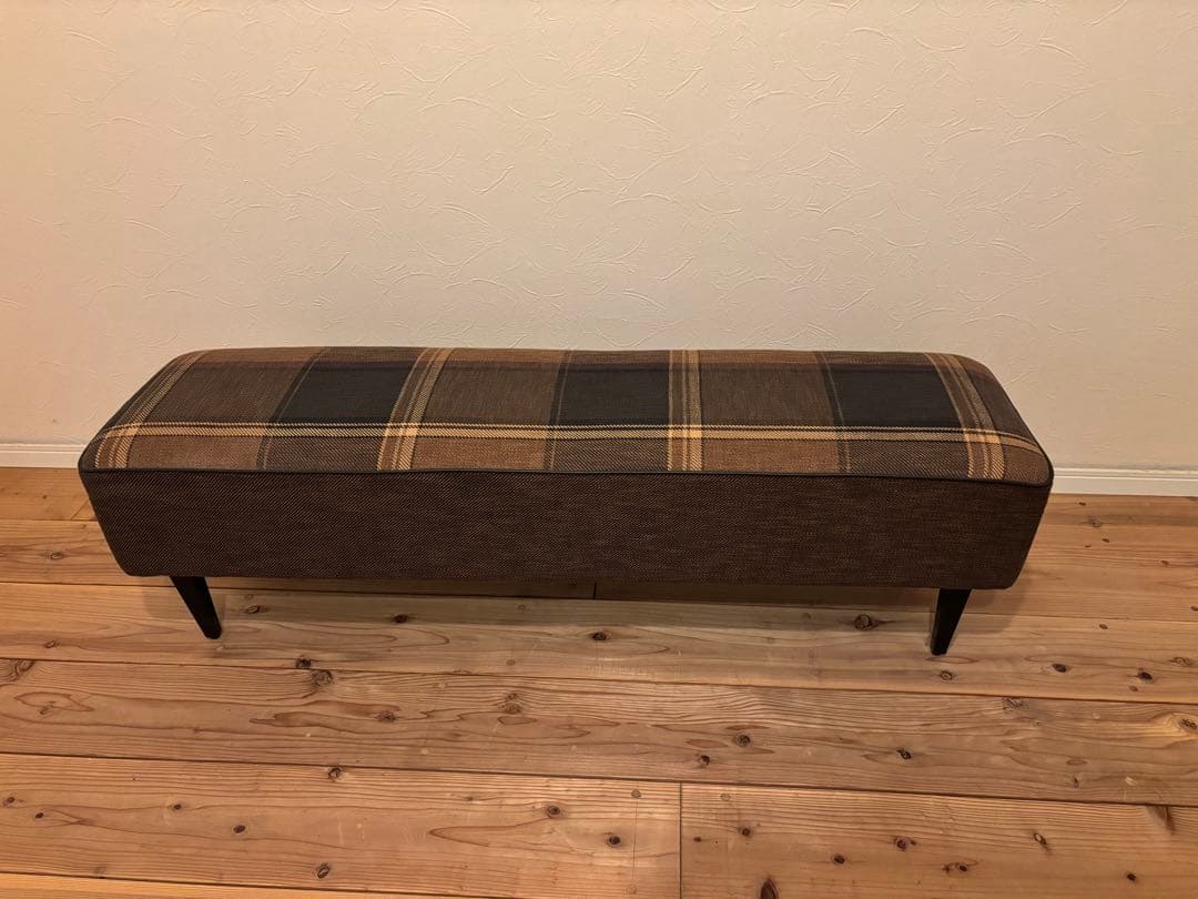 クラッシュゲートチェルシーベンチ　ソファ　ブラウンチェック柄